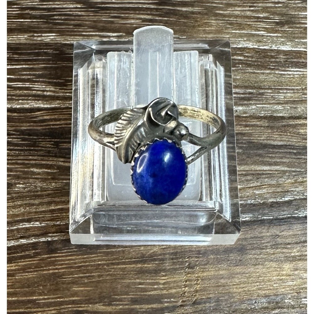 Vintage Native Navajo Sterling Silver Lapis Lazuli Floral Ring 8.25 Signed “C”